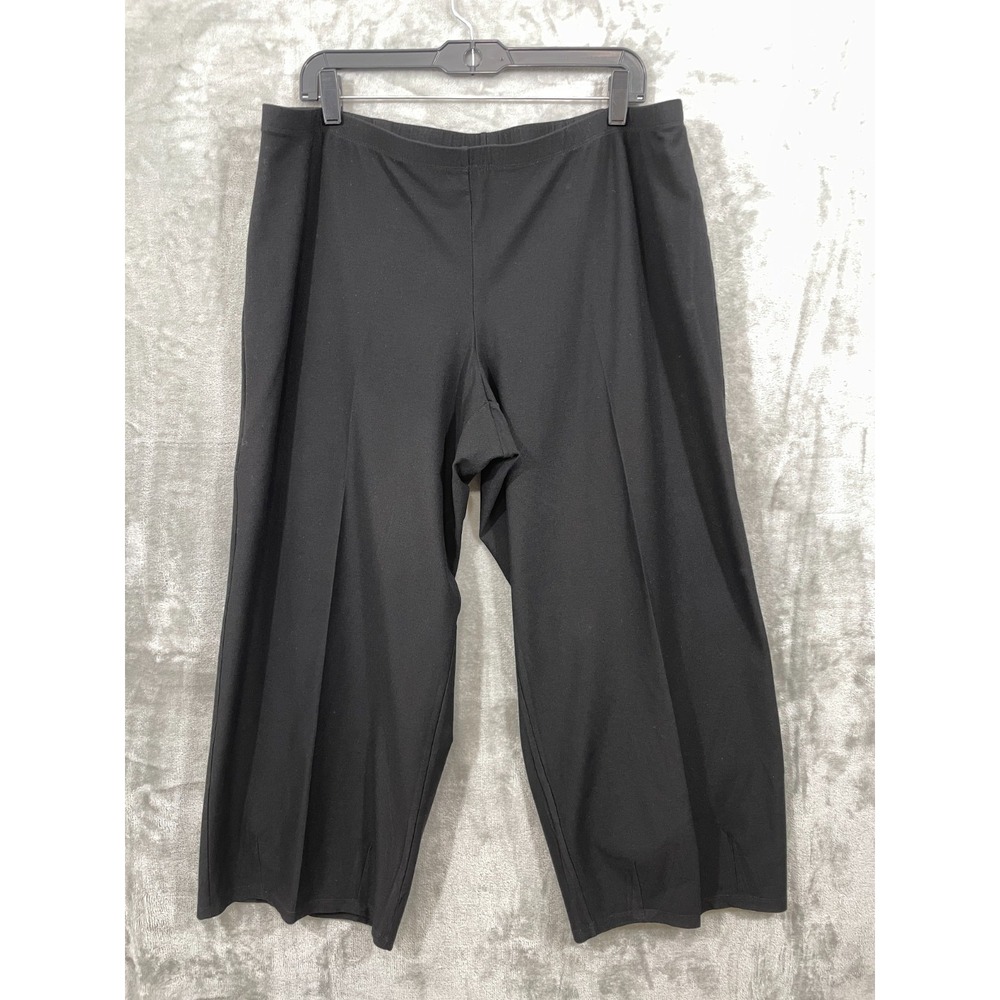 Eileen Fisher XL Black Wide Leg Crop Pants Pull On  Casual Career Viscose Blend
